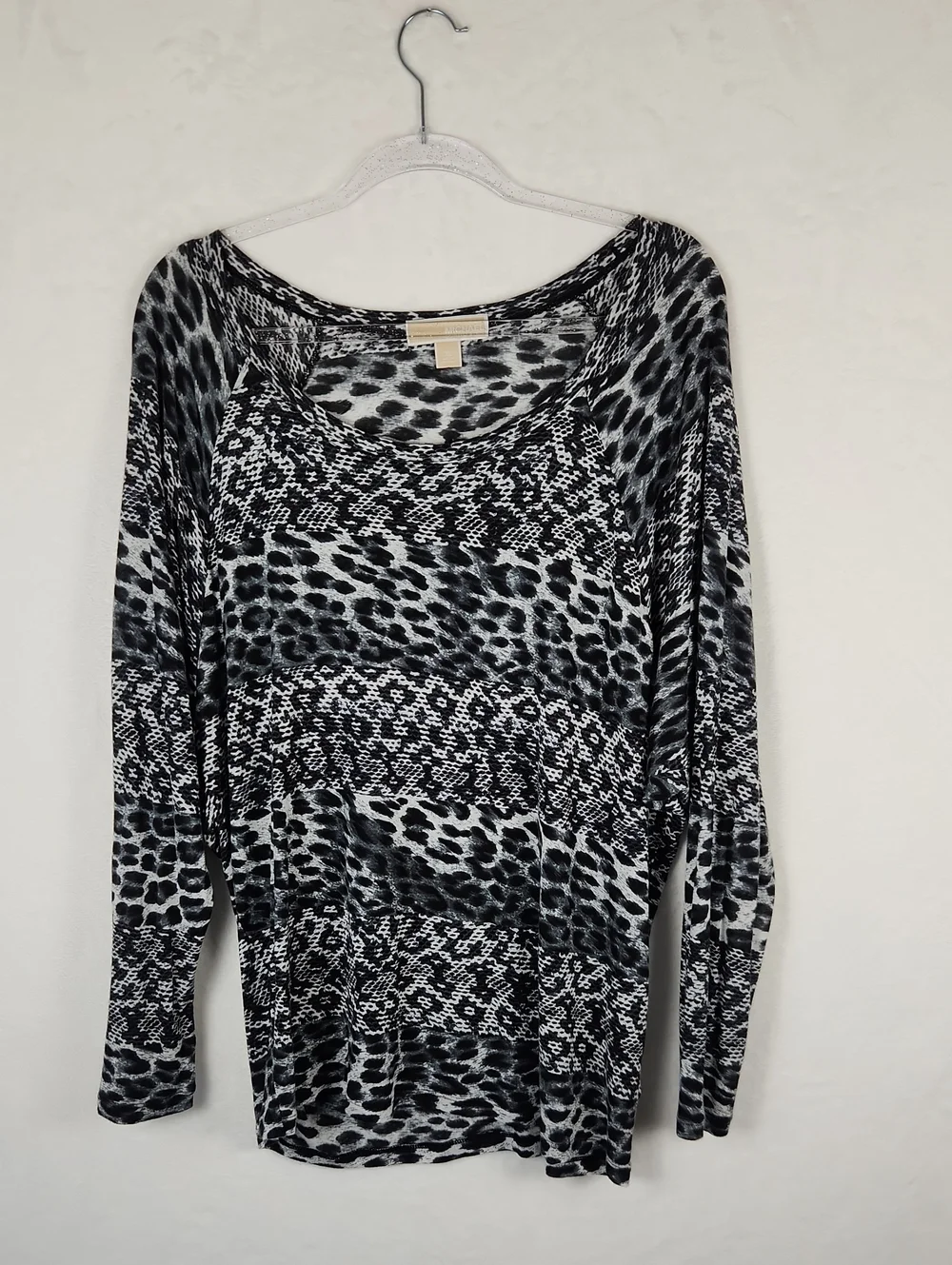 MICHAEL Michael Kors Black & White Mixed Animal & Snake Print Long Sleeve Top XL